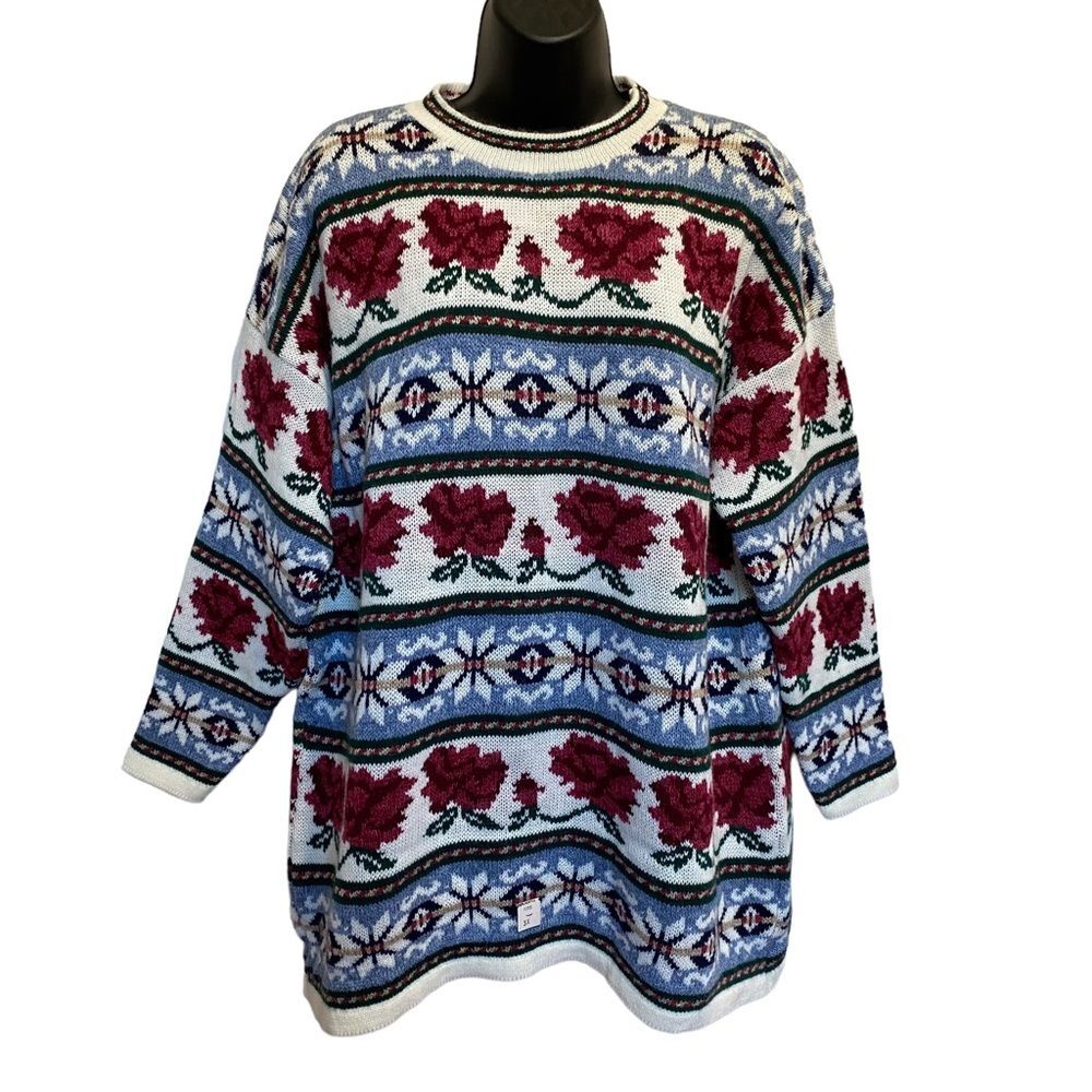 Vintage Private Eyes Alpine Roses Sweater New Dead Stock Sz 3X